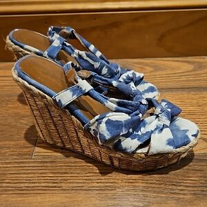 Blue Tie-Dye Wedge Sandals
